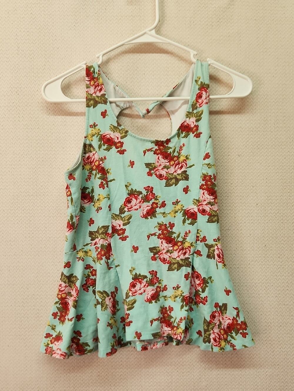 Kirra Mint Floral Tank Top with Pink Rose Print